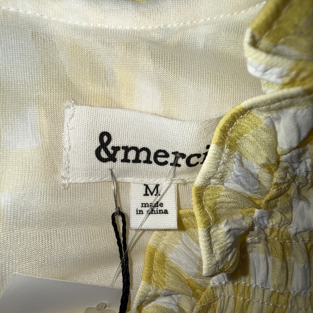 NWT &merci Brooklyn Gingham Dress Womens Medium M Yellow Lemonade Smocked Ruffle - Picture 8 of 10